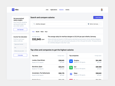 Job Search Platform - Salaries application clean ui hire income interface job search minimal platform product product design recruiting salary search tax web design