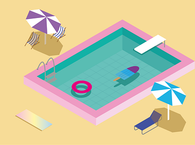 80's Summer Vibe 80s illustration illustrator isometric isometric illustration personal project pool summer vector art