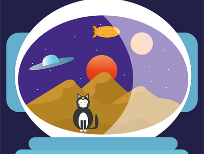 Planet Tatooine cat childrens book childrens illustration design flat design graphic design illustration illustrator personal project planet space spaceman ufo vector art