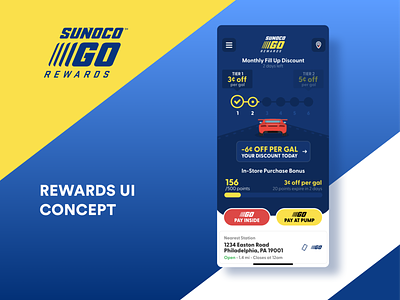 Sunoco Go Rewards UI Concept car chevron dashboard fuel company gas company loyalty program mobile points rewards rewards app sunoco
