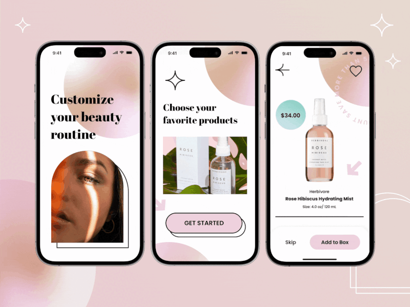 Customizable Beauty Box App animation app beauty app beauty box branding dailyui design mobile skin care ui