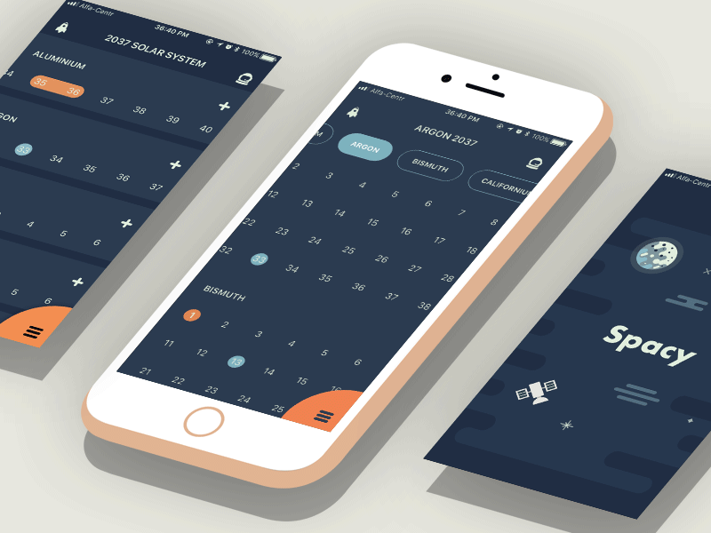 Spacy Calendar App calendar ios menu mobile navigation onboarding principle sketch ui