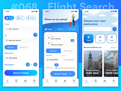 Daily UI Challenge - #068 Flight Search app daily 100 dailyui design flight search form field illustration ios mobile search sketch tickets ui