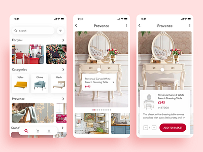 Furniture Store App add to cart apps categories daily 100 design interior ios mobile scroll search tips