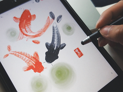 Koi fish sketch bamboo paper app chinese painting digital painting ipad koi sketch wacom