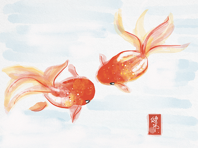 Goldfish bamboo paper app chinese painting digital painting goldfish sketch wacom
