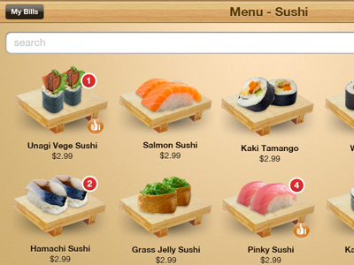 iPad Sushi Menu ipad menu sushi ui