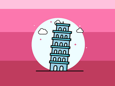 Leaning Tower of Pisa colors design dribbble flat illustration illustrator leaning tower minimal monument pink pisa ui vector