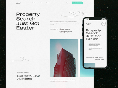 Alor - website black black white figma minimal realestate redesign ui