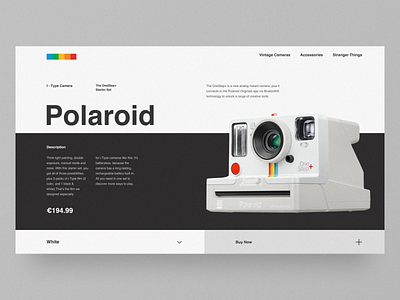 Polaroid – Website Concept black camera clean concept desktop e commerce figma grid minimal polaroid ui ux web