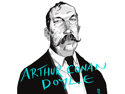 Arthur Conan Doyle - Portrait avatar black and white caricature cartoon character design crosshatch illustraion ink art line art portrait stylised