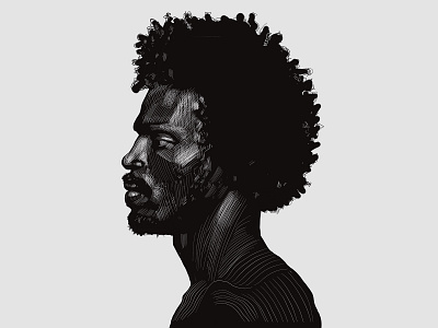 Portrait Crosshatch afro black and white crosshatch graphic illustration ink art inked line art portrait