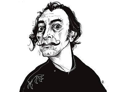 Salvador Dali black and white caricature cartoon character design crosshatch illustration ink art line art portrait salvador dali