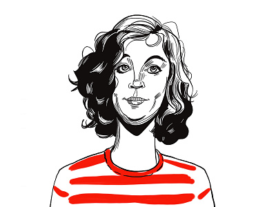 Red Stripes black and white caricature character design comic art girl illustration ink and pen ink art line art portrait sketch