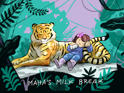 Protective Tiger animal caricature cartoon character design child children art children book illustration illustration jungle sleeping tiger wildlife