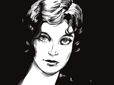 Vintage style portrait black and white comic art crosshatch girl illustration ink and pen ink art line art portrait vintage
