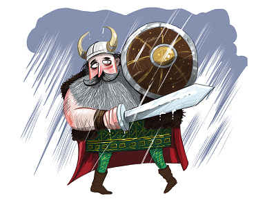 Scared Viking caricature cartoon character design children book illustration comic art crosshatch illustration ink and pen ink art line art rain storm viking