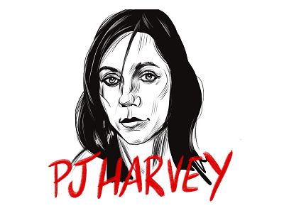 PJ Harvey - portrait black and white caricature cartoon character design comic art illustration ink and pen ink art line art portrait
