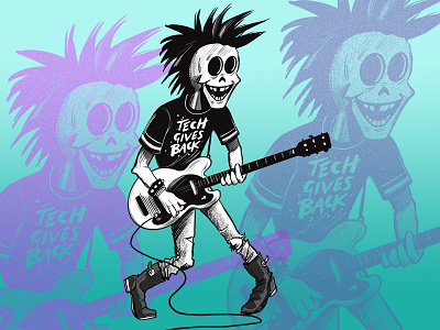 Skull Punk band black and white caricature cartoon character design comic art guitar illustration ink and pen ink art line art music punk singer