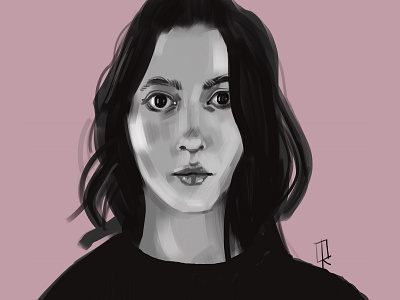 Portrait black and white digital painting face girl illustration painting portrait