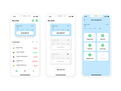 Banking app with minimal design app bank banking card management cards cards ui finance fintech home ios minimalist mobile ui