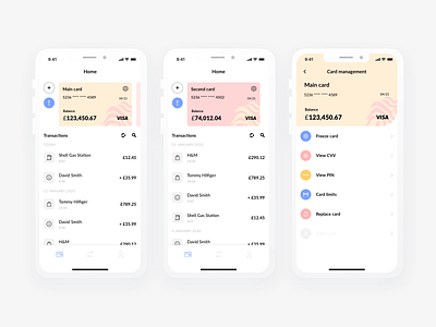 Home and Card management for Banking app