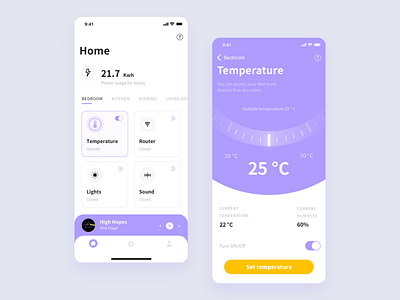 Smart Home App app home house ios minimal mobile room smart smarthome temperature ui ux