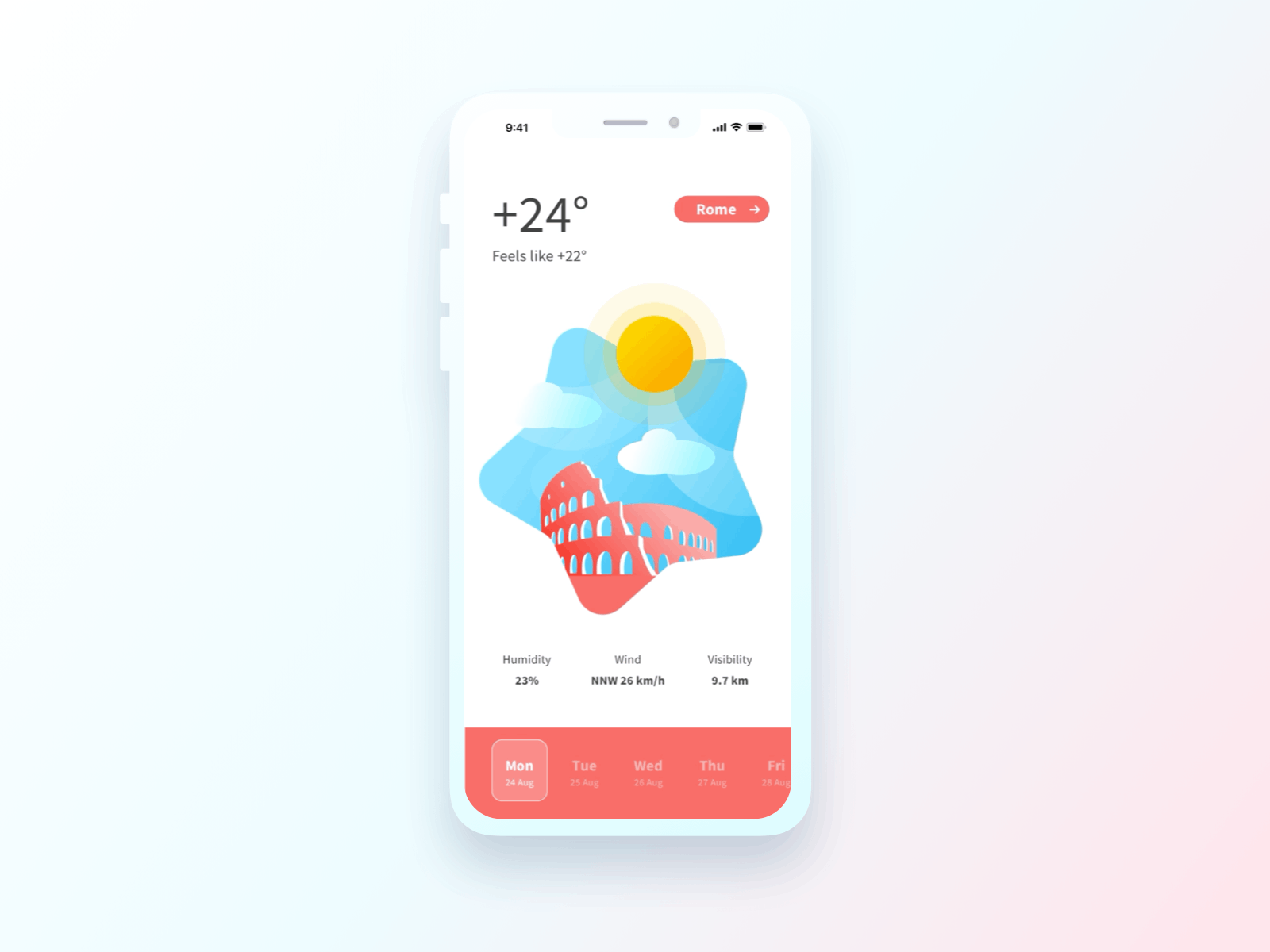 Weather app animate animation app application design illustration ios mobile rain rainy sunny ui weather