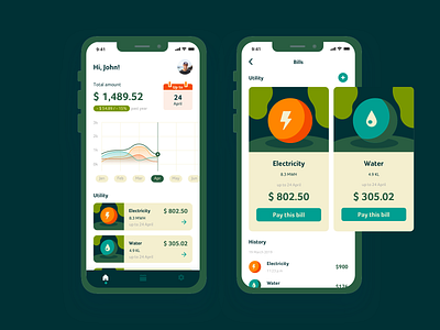 Track and pay utility bills animate animation app bill design fintech home illustration mobile pay payment statistic ui utility ux