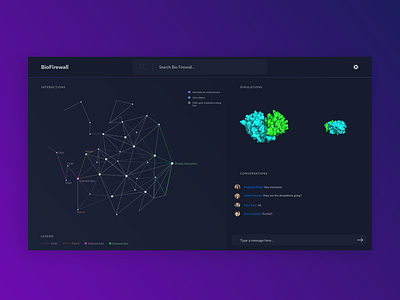 Biofirewall First Concept app artificial intelligence atom dark dark mode interaction medical mode molecule platform protein simulation ui ux website