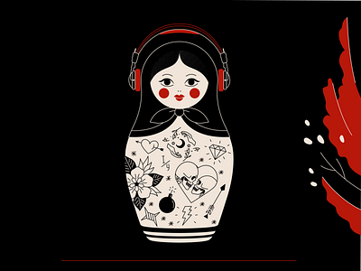 Russian_doll black doll flat illustration illustration art illustrator line music red russian doll tattoo vector