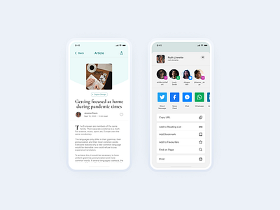 Social Sharing | Articles App app dailyui dailyuichallenge design interfacedesign layout exploration social share social sharing uidesign uiux userinterface