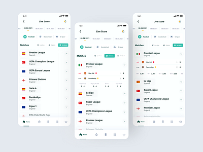 Live Score app design football app live score score app soccer app sport app sport app ui sport ui ui design