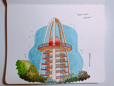 Watercolour Painting of AnnaTower - Chennai design drawing illustration pencil drawings watercolor