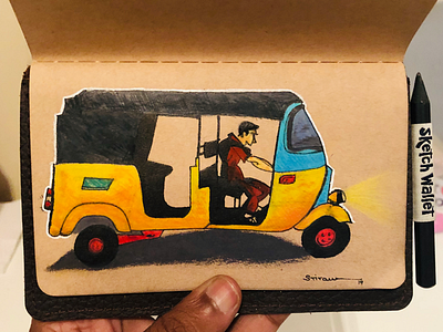Chennai Passenger Auto cartoon drawing illustration sketchbook sketching pencil