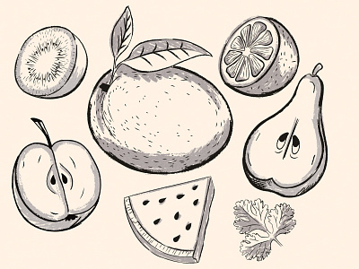 Market Fruit apple apple design drawing fruit fruit illustration grocery health health food ink mango market sketch supermarket watermelon