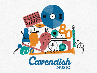 Cavendish 80th anniversary birthday ear eye illustration instrument jazz listen music record record sleeve recording texture