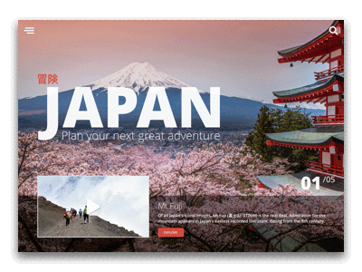 Study: Tourism site animation homepage japan principle rotator slider transitions travel ui ux web website