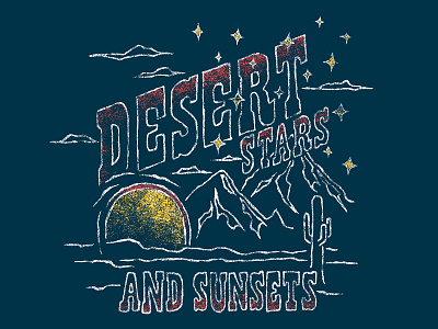 Desert Stars & Sunsets apparel cactus desert design graphics illustration ladies shirt tee type typography
