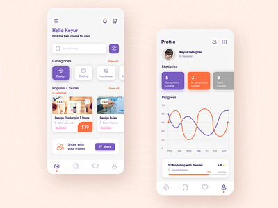 E-Learning App Concept. app branding colours concept creative agency design dribbble elearning figma flat icons logo minimal mobile mobile app modern onlineeducation ui userinterface ux