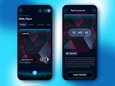 NFT Mobile Application abstract app app design dailyui dark design figma icon interaction interface ios mnimal mobile mobile app nft application ui ui design user experience user interface ux