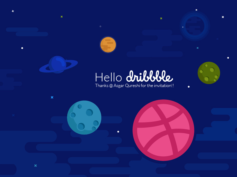 Shot debut illustration hello first shot dribbble design colours colourful galaxy