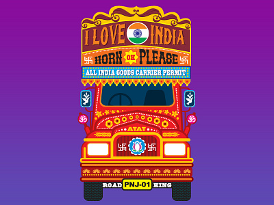 Indian Truck colours design icons illustration traditional truck vector