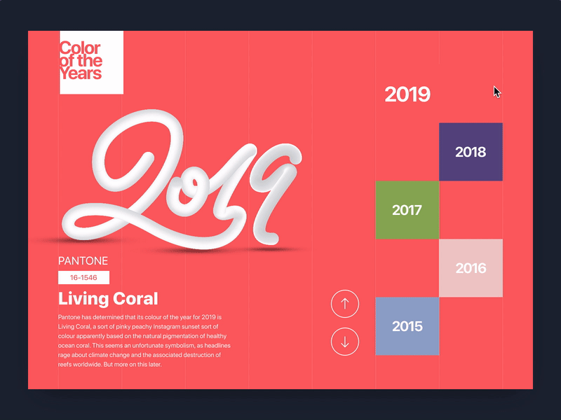 Pantone Color of the Year 2019 | The Living Coral website web app design app pantone color greenery ultraviolet living coral ux process 2019 color of the year 2019 color pantone illustration design ui uiux ux