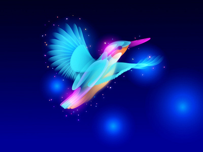 Flying fisher blue design flowing illustration vector