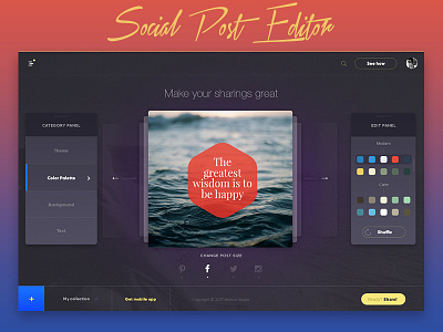 Social Post Editor app create dark desktop edit post share social web