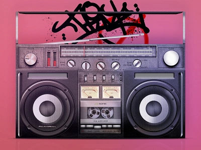 Cassette recorder 1980 80th audio boombox cassette play recorder retro tape ui vector vintafe