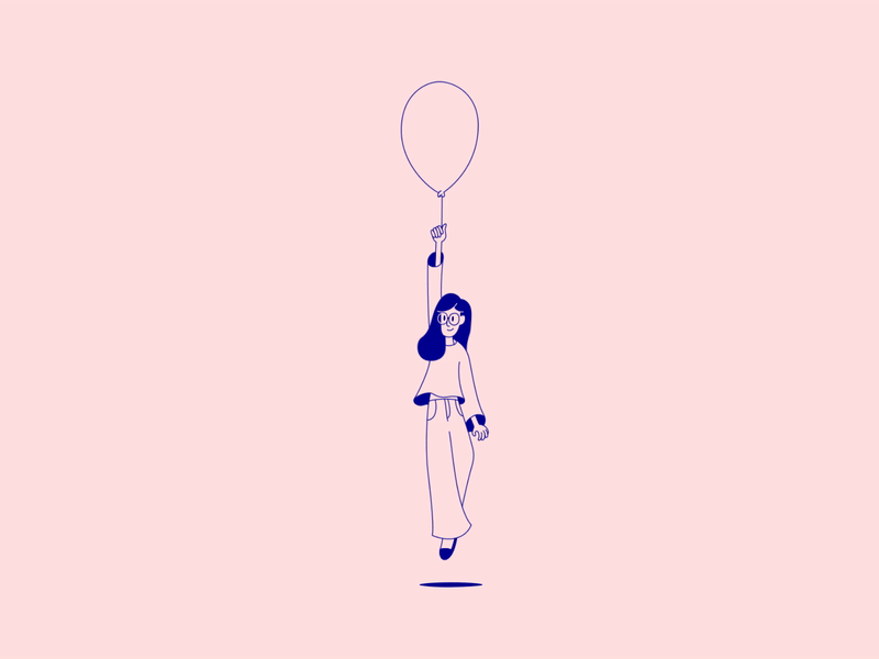 Balloon Girl 2d aftereffects animation austin balloon blue bodymovin branding design design system girl hand drawn illustration illustrator keyframes lottie motion graphics pink ui vector