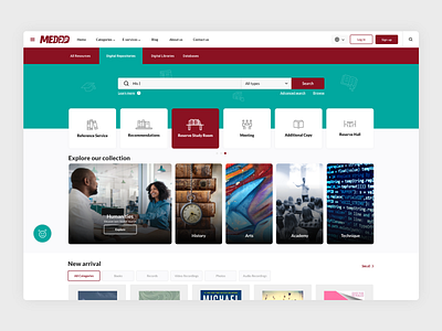 Medad Main Portal arabic books collection header new arrival search bar services ui ux