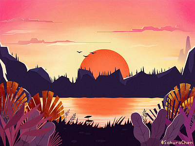 Spring twilight illustration